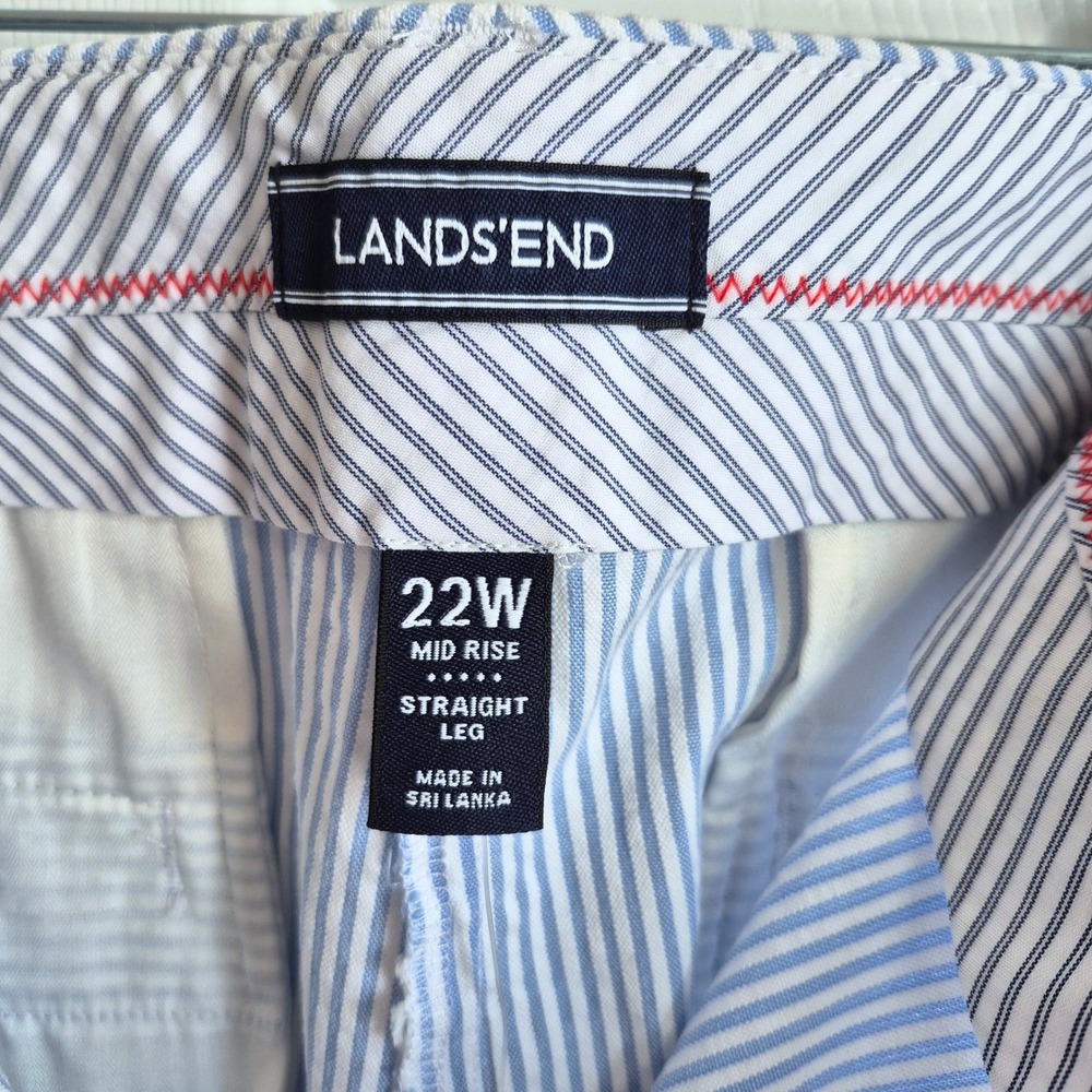 Lands End seersucker blue white stripe mid rise straight cropped pants women 22W - Picture 5 of 16